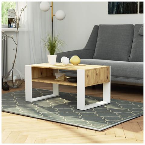 Tavolino da caff? DOMI, 92x53x45 cm, Colore Quercia Artisan e Bianco - Foto 5