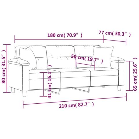 Divano A 3 Posti Con Cuscini Nero 180 Cm Tessuto Microfibra - Foto 7