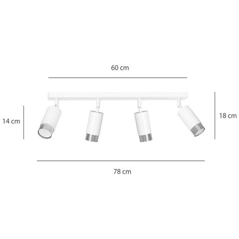 Lampada A Soffitto Hiro - Bianco, Cromo - Acciaio Verniciato A Polvere - 60x19x6 Cm - Foto 8