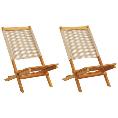 Sedie Giardino 2 Pz Beige Legno Massello Acacia E Polipropilene - Foto 1