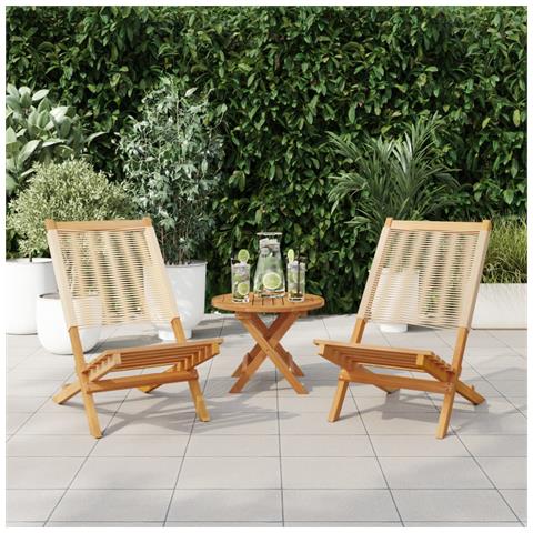 Sedie Giardino 2 Pz Beige Legno Massello Acacia E Polipropilene - Foto 2