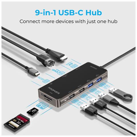 Hub Usb Primehub-go Usb-c 100w Pd Hdmi 4k@ 30hz, 1080p Ethernet, Aux, Sd /tf, 4x Usb-a 3.0/2.0 - Foto 2