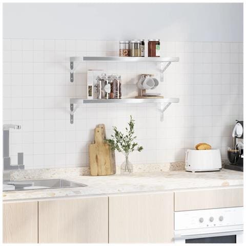 Mensole a Muro 2 pz 75x23,5x3cm Argento in Acciaio Inossidabile - Foto 3