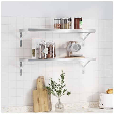 Mensole a Muro 2 pz 75x23,5x3cm Argento in Acciaio Inossidabile - Foto 1