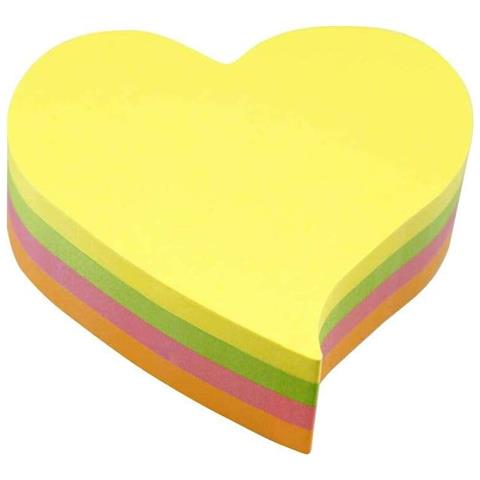 Info Cubo Da 200 Foglietti Adesivi A Forma Di Cuore 68 X 68 Mm - Colori Verde, Rosa, Giallo E Arancione - Foto 1