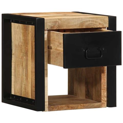 Comodino 40x35x40 Cm In Legno Grezzo Massello Di Mango - Foto 2