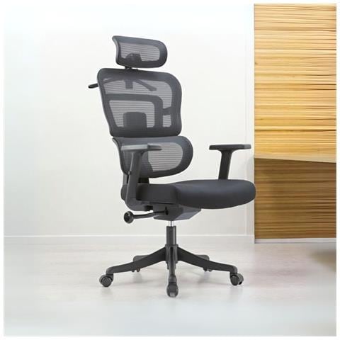 Poltrona Ufficio Pumo Con Schienale In Rete E Poggiatesta Regolabile Colore Nero - Foto 1