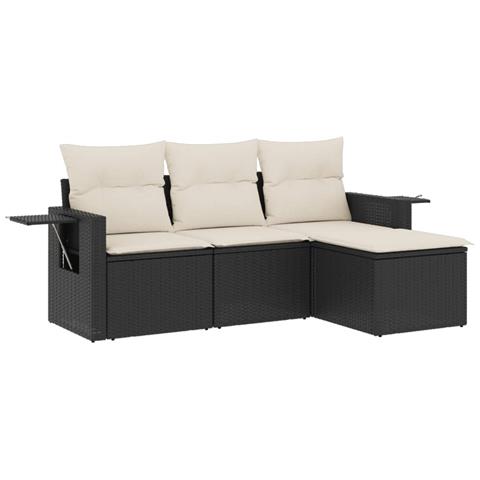 Lusso Casadino -  Set Divani Da Giardino 4 Pz Con Cuscini Nero In Polyrattan - Foto 1