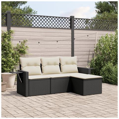Lusso Casadino -  Set Divani Da Giardino 4 Pz Con Cuscini Nero In Polyrattan - Foto 8