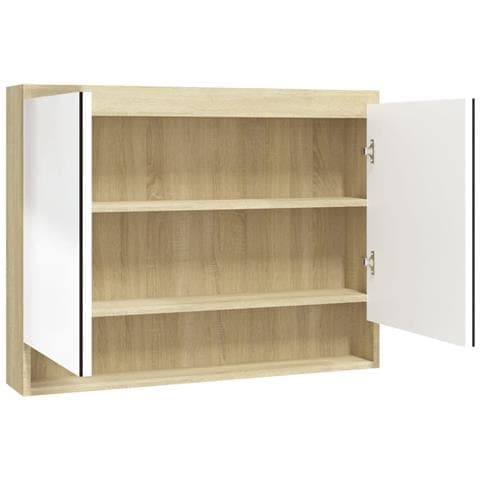 Lusso Casadino - Armadietto Bagno Con Specchio 80x15x60cm In Mdf Bianco E Rovere - Foto 1