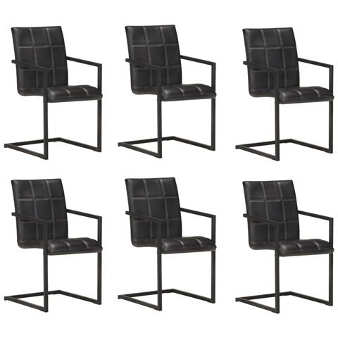 Lusso Casadino - Sedie Da Pranzo A Sbalzo 6 Pz Nere In Vera Pelle - Foto 2