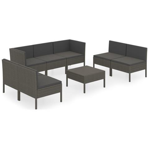 Set Divani Da Giardino 8 Pz Con Cuscini In Polyrattan Grigio - Foto 1