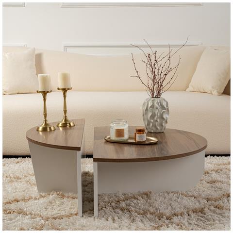 Xyn Tavolino Rotondo Duo Effetto Travertino 90cm - Foto 2