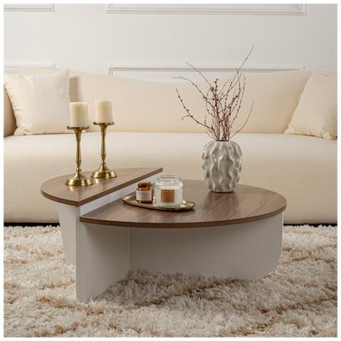 Xyn Tavolino Rotondo Duo Effetto Travertino 90cm - Foto 1