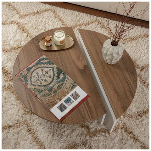 Xyn Tavolino Rotondo Duo Effetto Travertino 90cm - Foto 7