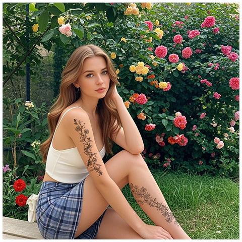 Tatuaggi Temporanei Di Fiori Di Campo - Set Da 10 Fogli - Foto 5