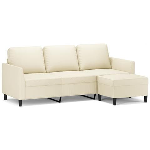 Divano a 3 Posti con Poggiapiedi Crema 180 cm in Similpelle - Foto 1