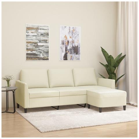 Divano a 3 Posti con Poggiapiedi Crema 180 cm in Similpelle - Foto 2