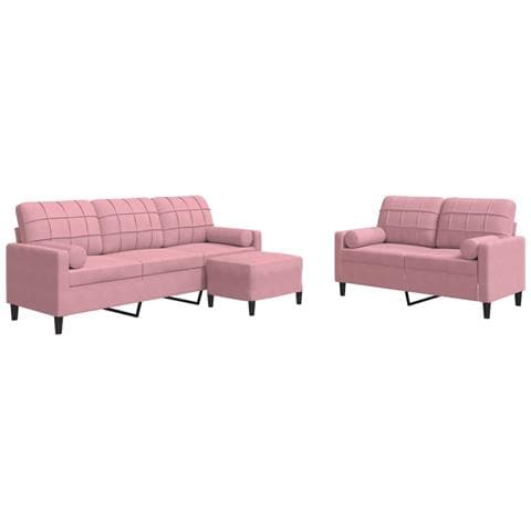 Set di Divani 3 pz con Cuscini e Rinforzi rosa in Velluto - Foto 1