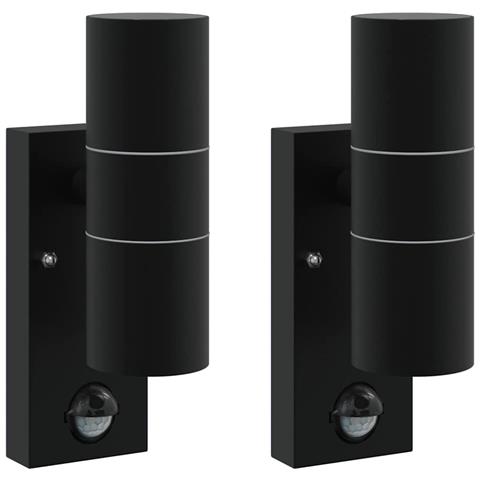 Luci da Parete Esterne con Sensore 2 pezzi Acciaio Inossidabile Nero IP44 - Foto 1
