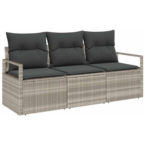 Set di divani da giardino 3 pezzi con cuscini Grigio chiaro Polyrattan, Divano da giardino 2 posti con cuscini Grigio Polyrattan - Foto 1