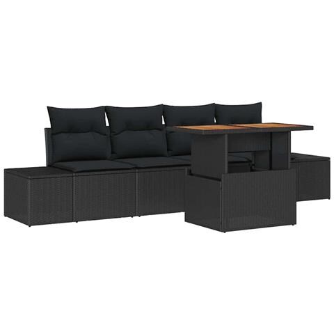 Set Divano da Giardino 5 Pezzi con Cuscini Nero Polyrattan - Foto 1