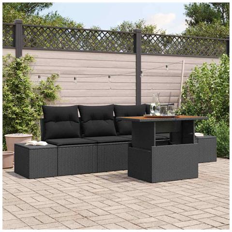 Set Divano da Giardino 5 Pezzi con Cuscini Nero Polyrattan - Foto 2