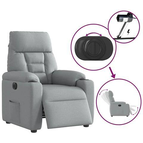 Poltrona Elettrica Reclinabile Grigio Chiaro in Tessuto - Foto 9
