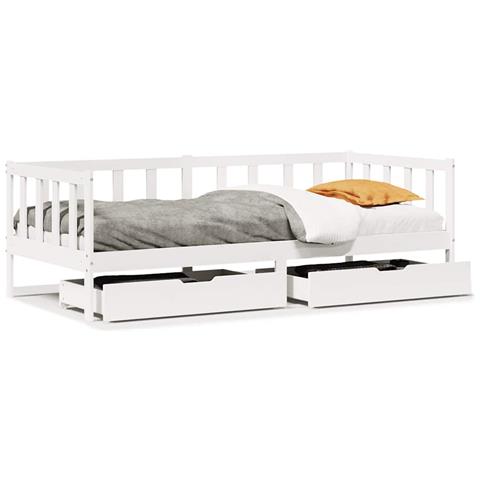 Dormeuse con Cassetti Bianco 90x200 cm Legno Massello di Pino - Foto 1