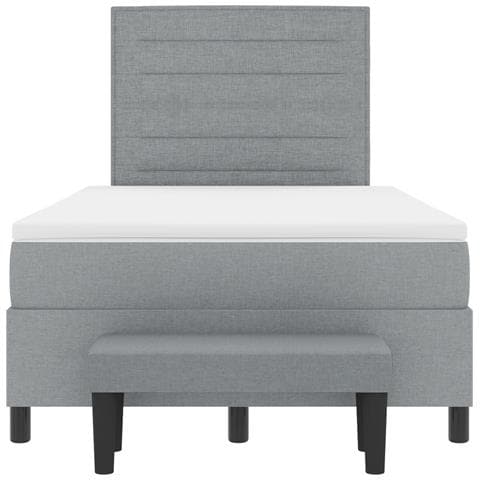 Letto a Box Spring con Materasso e Panchina Grigio Chiaro 120x190 cm Tessuto - Foto 9