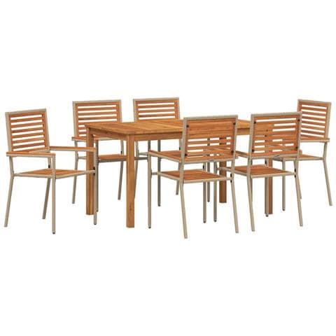 Set da Pranzo per Giardino 7 pcs Beige Poly Rattan - Foto 1
