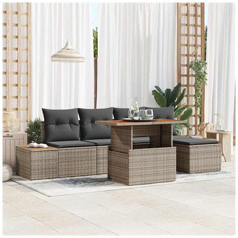 Set Divano da Giardino 6 pcs Grigio Poly Rattan - Foto 2