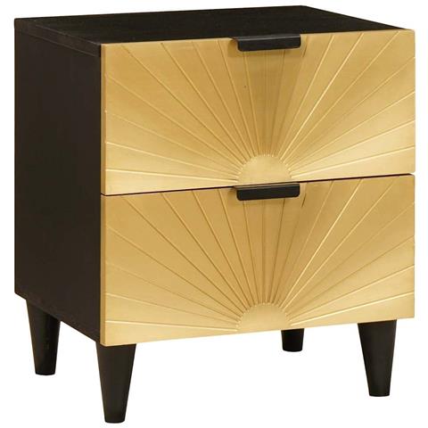 Comodino Nero e Oro 40 x 33.5 x 46 cm legno massello di mango - Foto 1