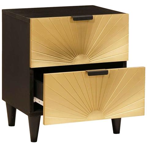Comodino Nero e Oro 40 x 33.5 x 46 cm legno massello di mango - Foto 2