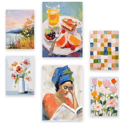 Set Di 6 Stampe Mix Di Letture Per La Colazione In Set Di Dipinti Decorativi Estetici Per Il Tuo Soggiorno, Camera Da Letto, Casa A3 & A4 Senza Cornice - Foto 1