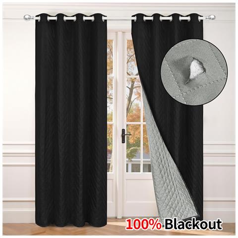 Tenda Oscurante Termica E Antivento Per Inverno Con Anelli Per Soggiorno (pannello Singolo) Black M - Foto 1
