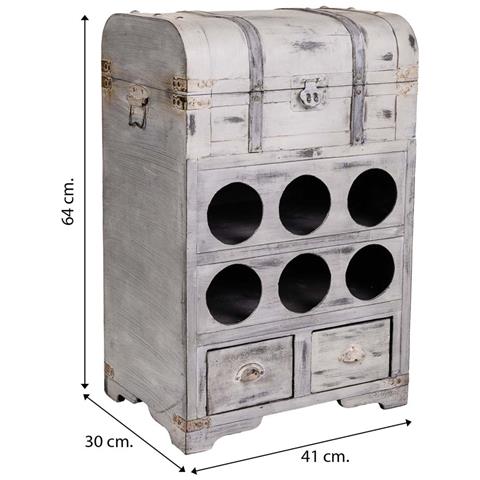 Baule Portabottiglie In Legno Grigio 41x30x64h - Foto 8