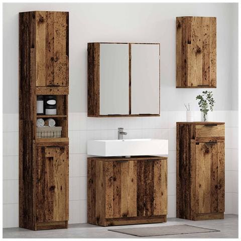 Set di mobili per il bagno con cassetto 3 pcs Legno vecchio - Foto 2