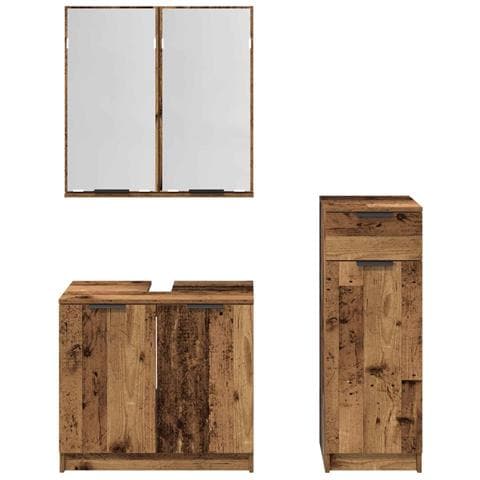 Set di mobili per il bagno con cassetto 3 pcs Legno vecchio - Foto 9