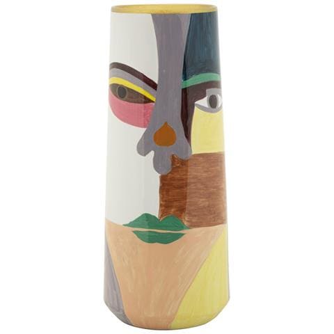 Vaso Piccassy Color Tall In Ceramica Con Volto Cubista Dipinto A Mano - Foto 1