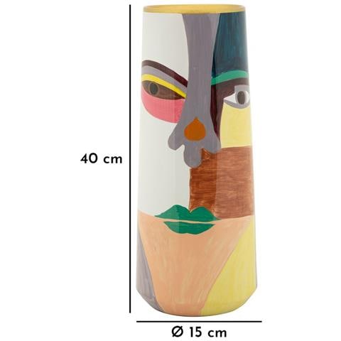 Vaso Piccassy Color Tall In Ceramica Con Volto Cubista Dipinto A Mano - Foto 8