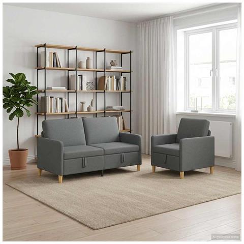 Set di Divani con Storage 2 pcs Grigio Scuro Poliestere - Foto 2