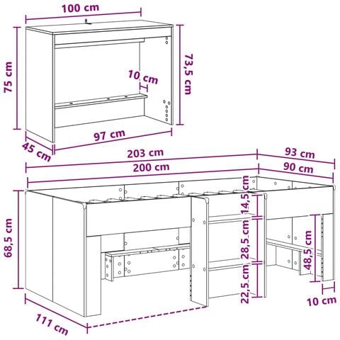 Struttura del Letto con Scrivania 2 pz Legno antico - Foto 7