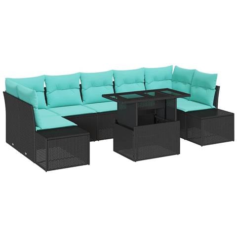 Set Divano da Giardino 8 pz 7-Numero di posti Nero e Blu - Foto 1