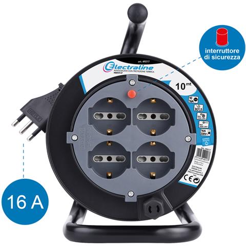 49212 Avvolgicavo 10 Mt, 4 Prese Polivalenti (schuko + 10/16a) , Spina 16a, Con Protezione, Nero - Sezione Cavo 3g1,5 Mm² - Foto 3