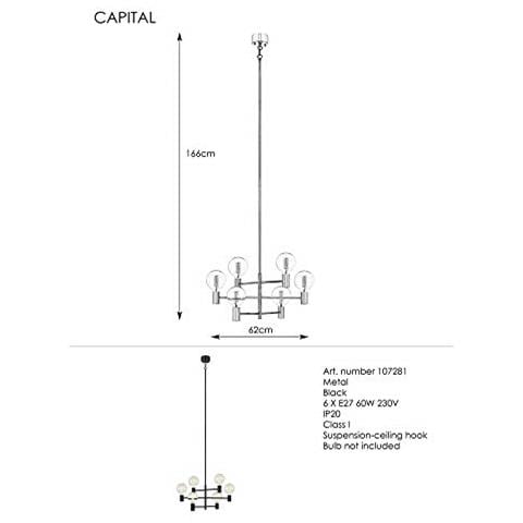 , Lampadario A 6 Luci A Sospensione Con 6 Lamp, Attacco Per Lampada A Sospensione Per Living Room, Dining Room O Bedroom, Attacco E27, Colore Nero Cromato, Con Cappucci A Sfera - Foto 2
