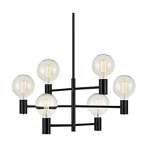 , Lampadario A 6 Luci A Sospensione Con 6 Lamp, Attacco Per Lampada A Sospensione Per Living Room, Dining Room O Bedroom, Attacco E27, Colore Nero Cromato, Con Cappucci A Sfera - Foto 1