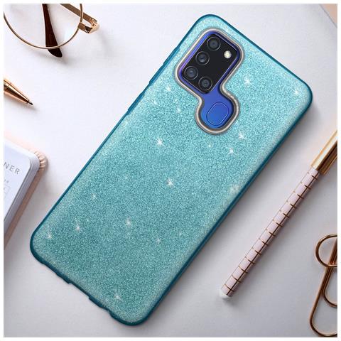 Cover Samsung Galaxy A21s Semi-rigida Con Paillette Amovibili Blu - Foto 7