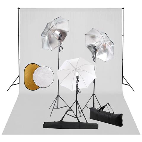 Kit Studio Fotografico con Luci Ombrelli Fondale e Riflettore - Foto 1