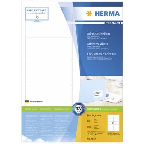 Labels white 96x50,8 SuperPrint 1000 pcs. , Bianco, Labels / pack - 1000 pcs. Sheets / pack - 100 pcs, 96 x 50, 8mm, A4 sheets - Foto 1